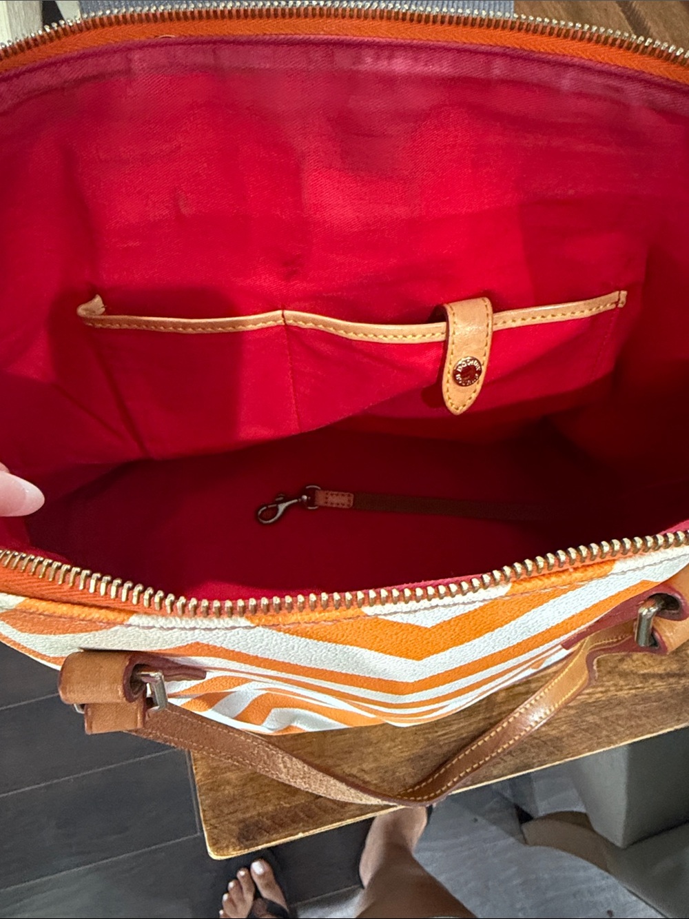 Dooney & Bourke Orange and White Chevron Tote - Picture 5 of 7